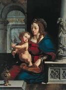 Joos van cleve Madonna and Child againt the renaissance background Spain oil painting artist